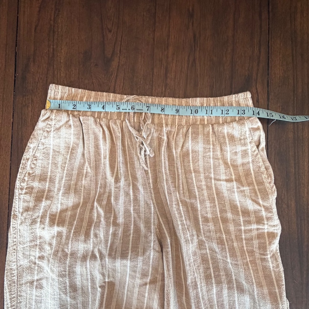 Briggs Women's Tan & White Linen Beach Pants, Tie Waist, Size Medium - Picture 10 of 12